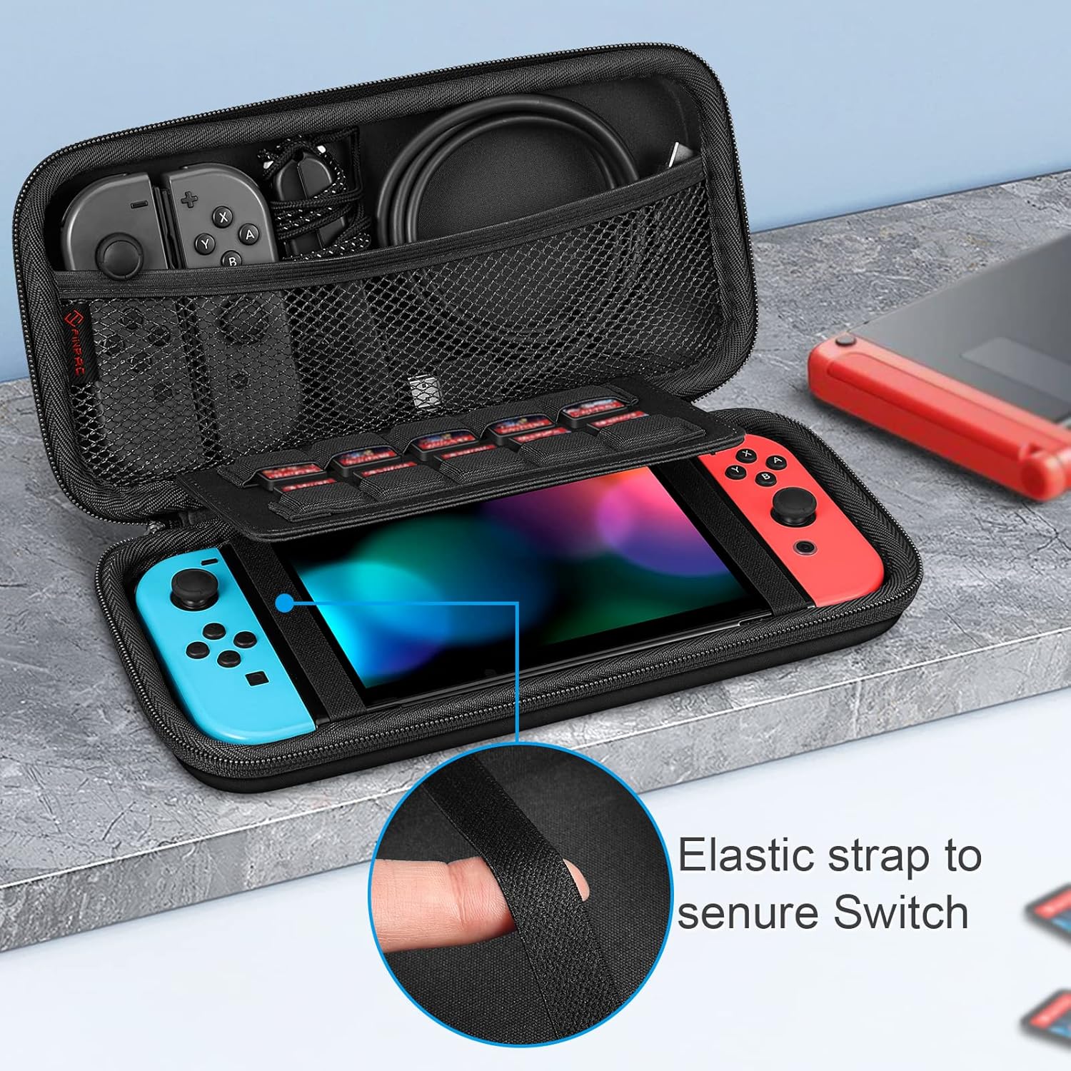 Fintie Bundle: Carrying Case for Nintendo Switch OLED Model 7.0"/Switch 6.2" with Game Card Slots & Inner Pocket + [2-Pack] Tempered Glass Screen Protector