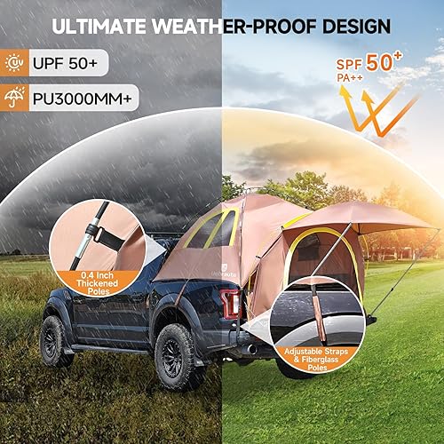 Miniatura 4 de Umbrauto Tienda de campaña impermeable PU3000 para camioneta, tienda de campaña de doble capa de 6.4 a 6.7 pies, tienda de campaña para 2 personas