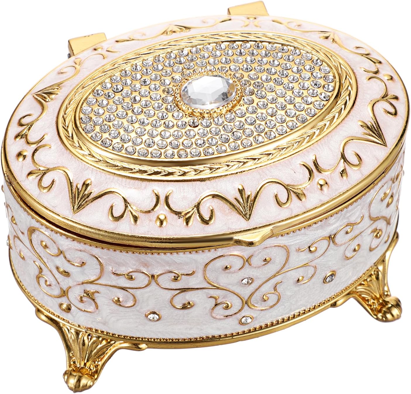 Vintage Jewelry Box Small Trinket Box - Oval Enamel Treasure Chest Box Metal Jewelry Box Golden Rings Earrings Holder Hand Painted Jewelry Keepsake Box Gift for Birthday, Christmas - Image 8