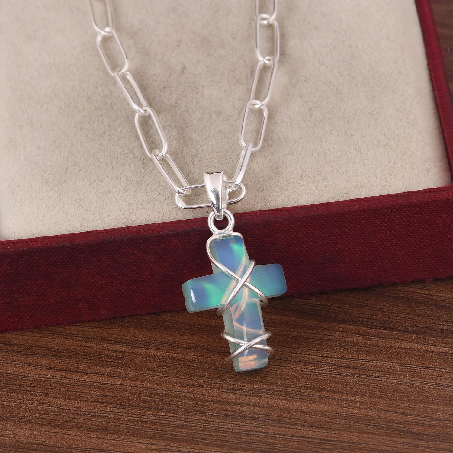 Sterling Silver Religious Cross Pendant Necklace, 925 Silver, Turquoise and Black Accent, Lariat Style