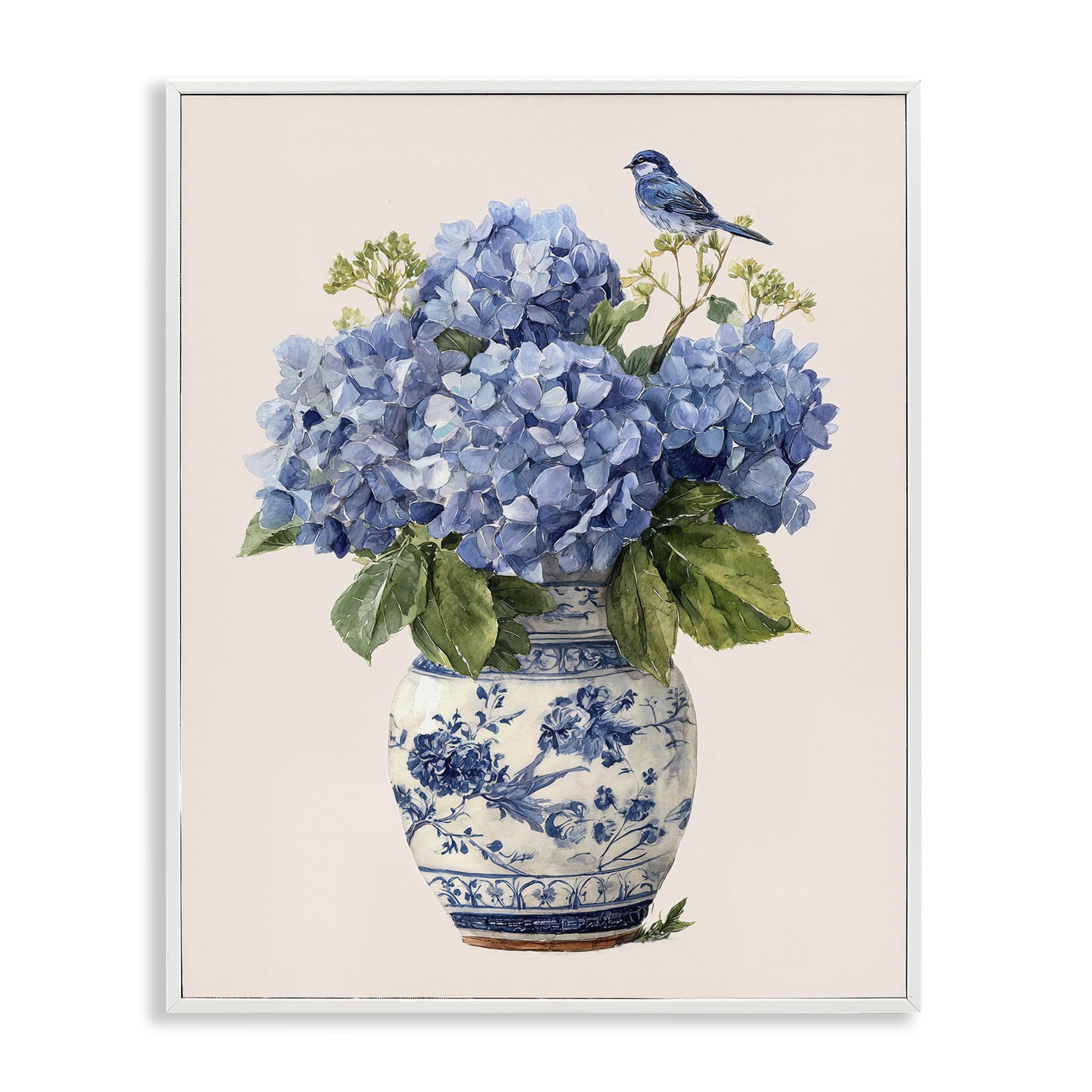 Stupell Industries 'Songbird Perched on Hydrangeas', Framed Giclee Art, White, 11 x 14 Inches, Easy to Hang and Sturdy, Made in USA, by Imagine It Images