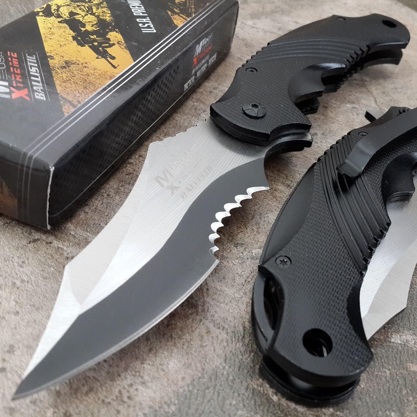 MTECH XTREME KNIVES Assisted TACTICAL Knives BLACK SAWBACK Hunting Knife