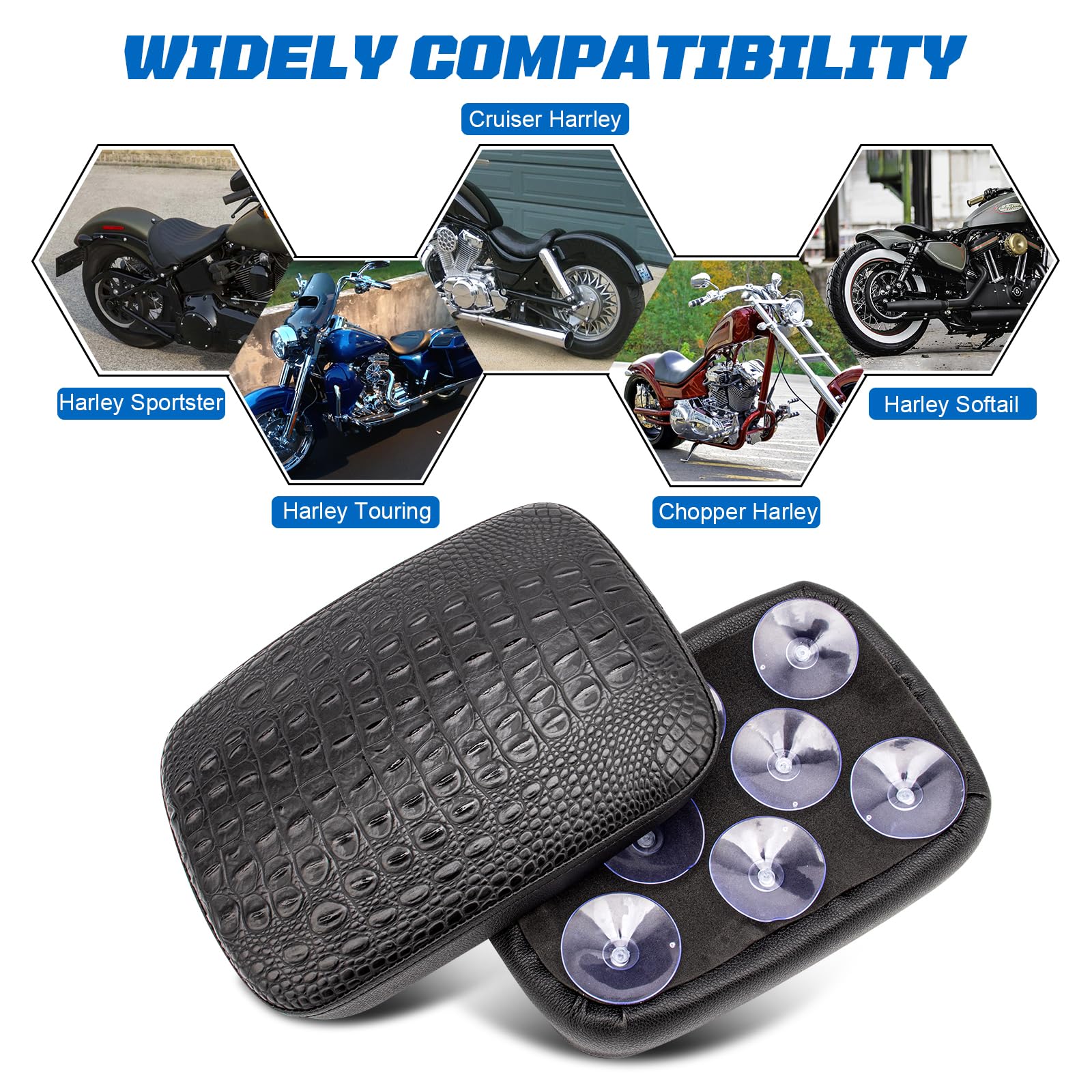Asiento pillion para moto, Asiento trasero de motocicleta con 8 tazas de succión Compatible con Harley Sportster XL883 1200 Dyna Softail Cruiser Chopper