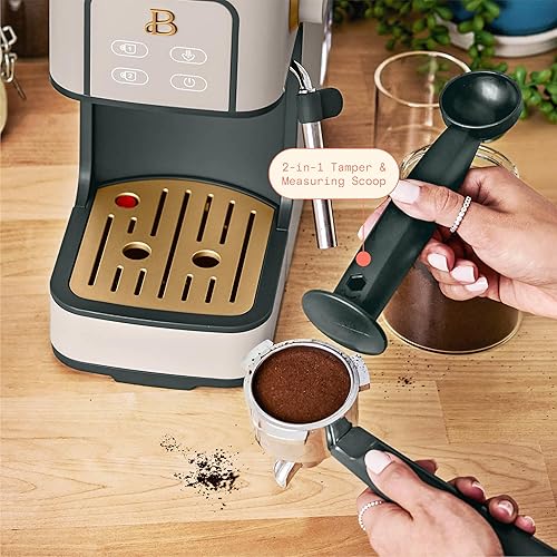 Miniatura 4 de Hermosa cafetera de espresso delgada de Drew Barrymore - Acabado elegante a presión de 20 bares (marrón topo)