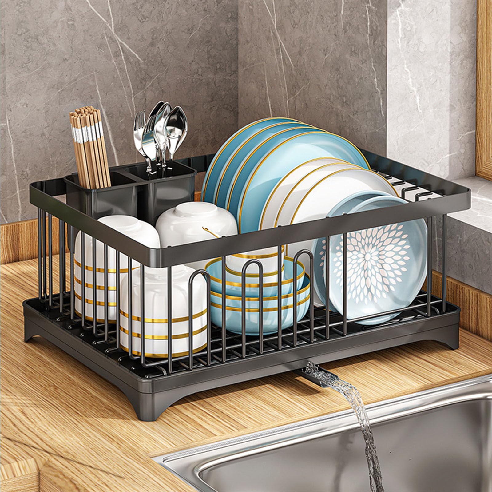 Égouttoir à Vaisselle Compact ZHXMALL Avec Bec Rotatif | Gain De Place Pour évier De Cuisine - Organisation Pratique - 9