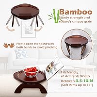 Vista 2 de SINWANT Mesa de brazo para sofá, bandeja redonda de bambú con clip para sofá con soporte para teléfono de 360°, mesa plegable para reposabrazos