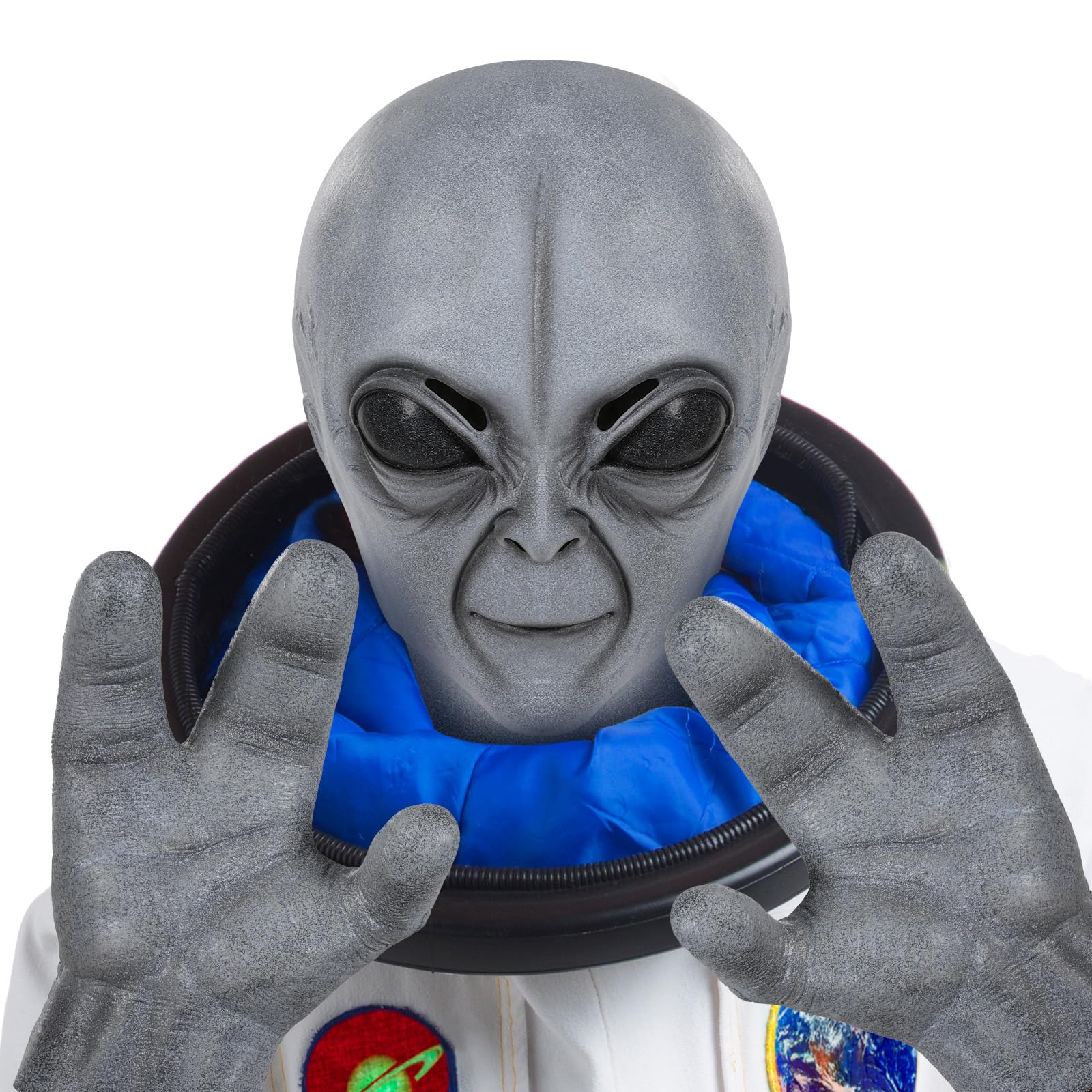 Makoike Alien Mask with Gloves Funny Realistic Grey Alien Full Head Mask Halloween Costume Cosplay Latex Props