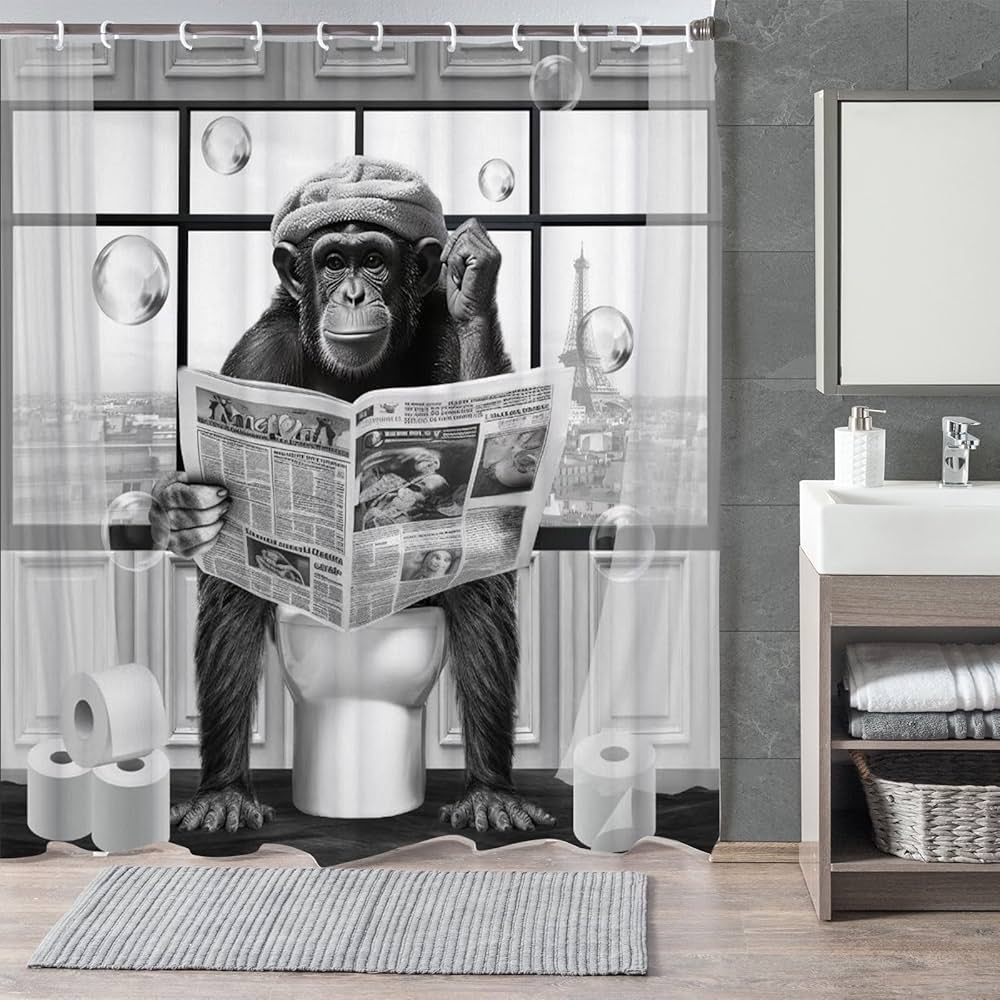 Amazon.com: LKFBSC Funny Monkey Shower Curtain, Black and