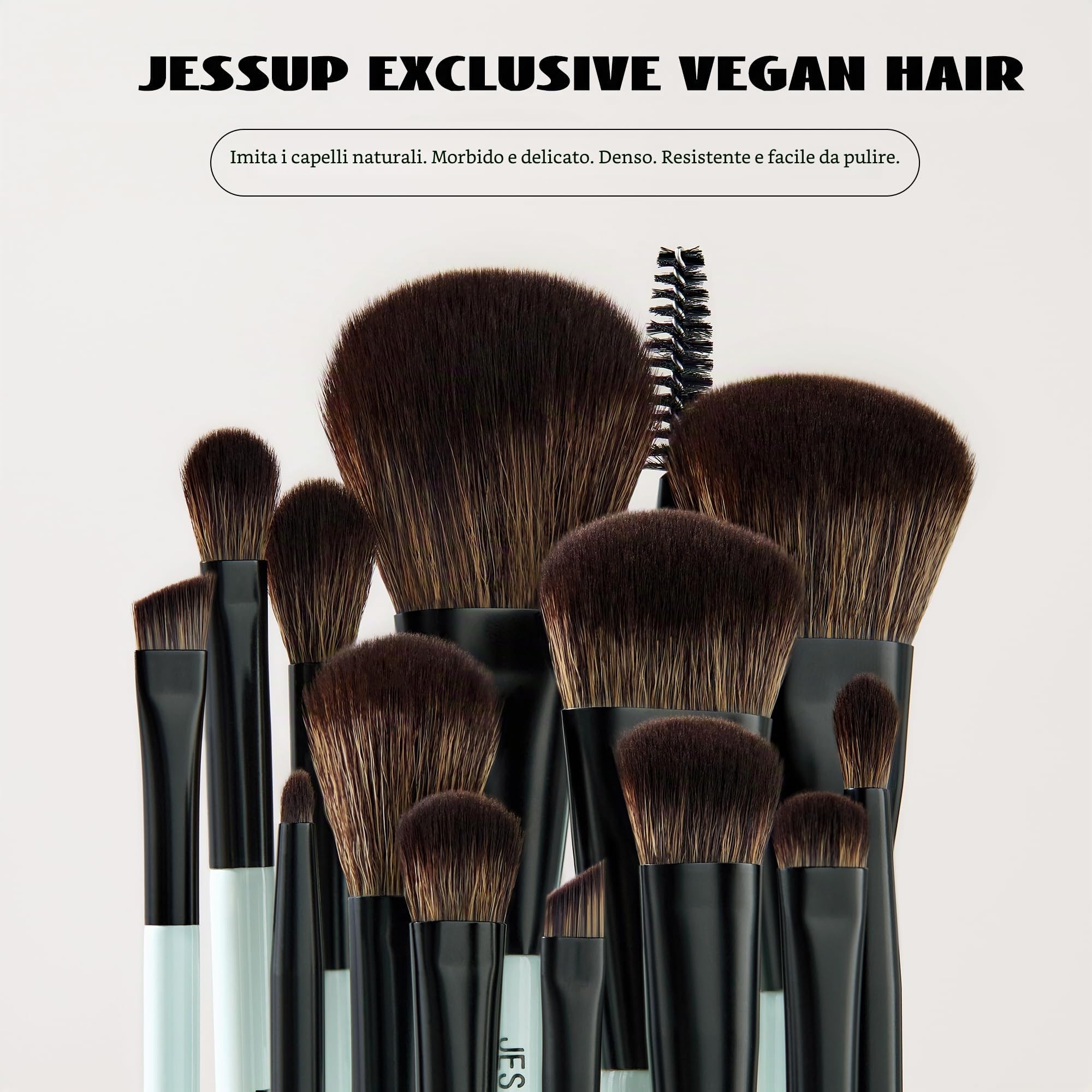 Jessup pennelli trucco, 10pz pennelli make up, 14-in-10 duo-end pennelli collezione versatilità, fondotinta polvere ombretto contorno occhi eyeliner evidenziatore fard pennello, ciano brillante T500