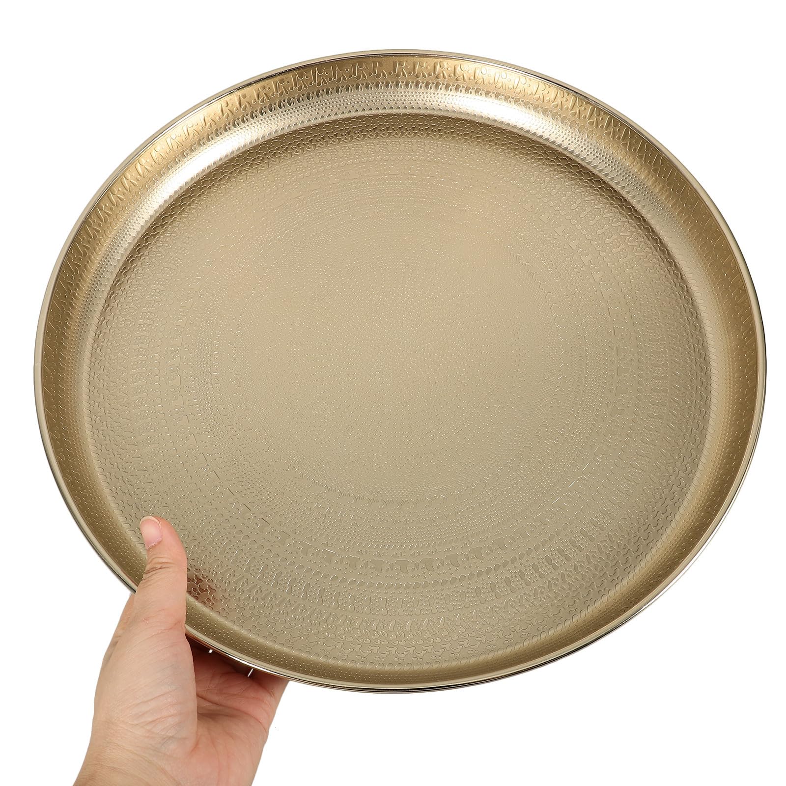 Bandeja de Metal Dorada Diseño Simple y Elegante Redonda para Servir Frutas y Té, Portátil y Fácil de Usar, Adecuado para Picnic y Fiestas
