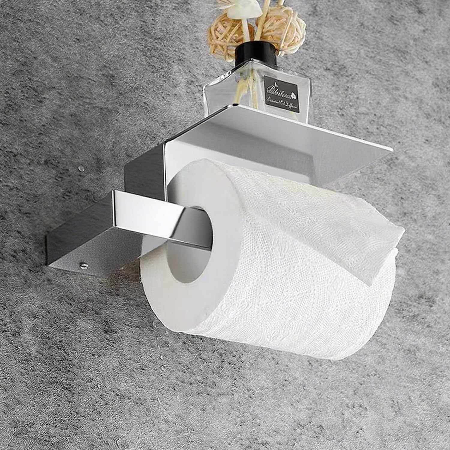 Portarotolo moderno da parete in acciaio inox SUS 304 con ripiano, porta rotolo di carta igienica cromato per mensola del telefono e design elegante