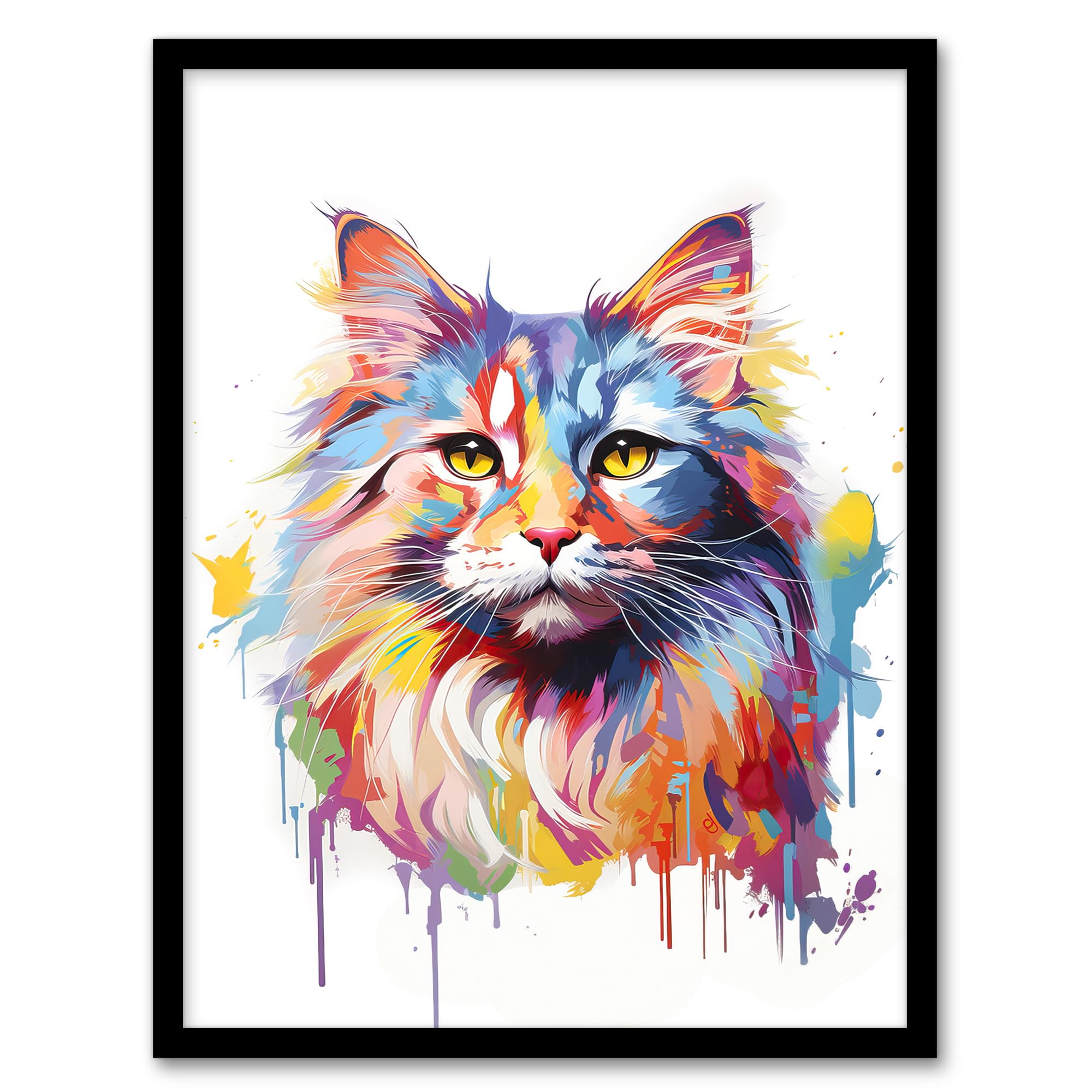 Artery8 Siberian Cat Lover Gift Pet Portrait Pastel Colour Rainbow Artwork Painting Artwork Framed Wall Art Print A4