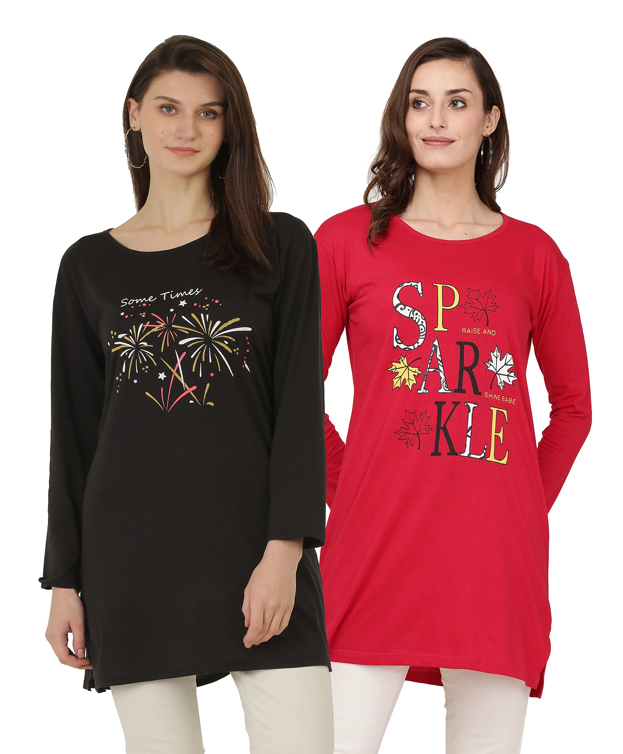 Women's Cotton Regular Fit Long Sleeve Longline T-Shirt-picture-49