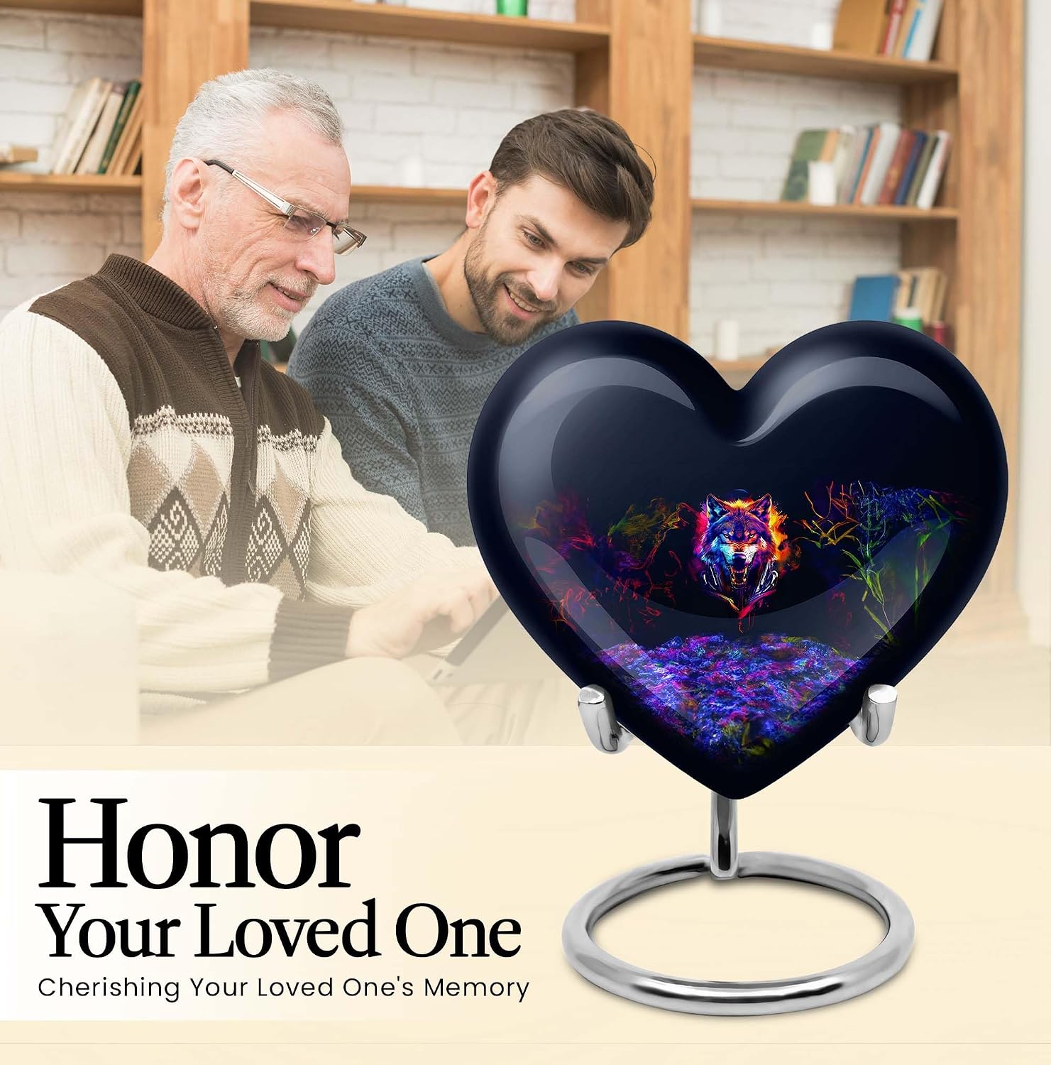 Wolf Memorial Urns - Combo of 3 (10 Inch Urn & Keepsake Urn Set of 2) - Large Black Urns for Human Ashes Adult, Memorial Keepsakes for Ashes, Urn for Human Ashes, Pet Urns for Ashes