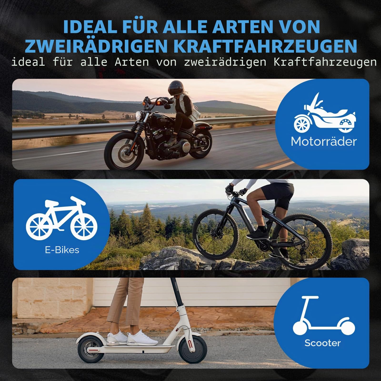 TPMS Motorrad Reifendruckkontrollsystem, Wasserdicht Magnetische/Solar Aufladung, mit 2 Externen Sensoren, für Motorräder, Bike, ATV und Zweirädriges