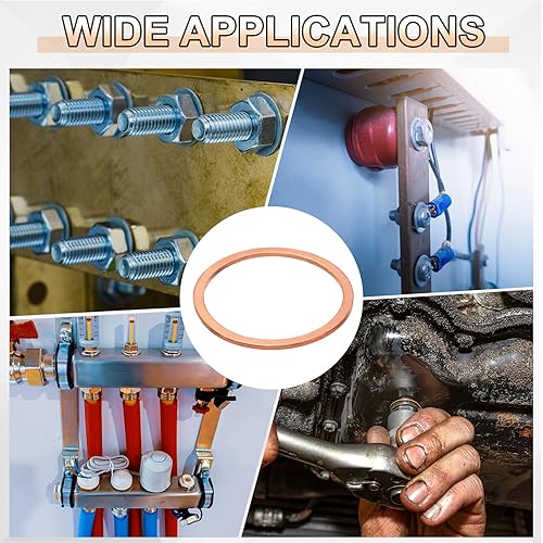 Miniatura 6 de uxcell 75 anillos de sellado de arandela plana M36 de cobre, 1.417 in ID 1.654 in OD 0.059 in de grosor, arandelas de trituración de cobre, junta