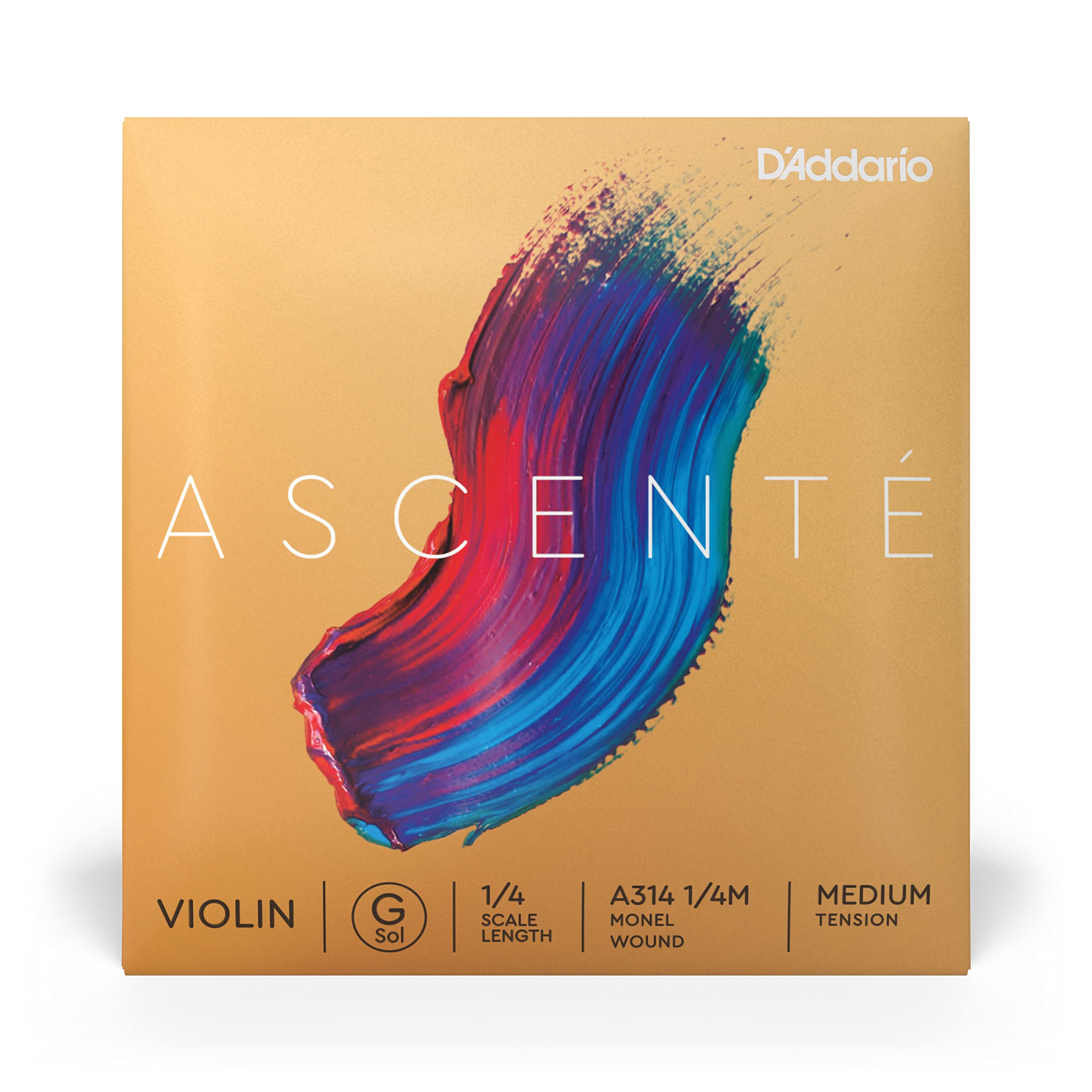 D'Addario Ascente Violin Strings - Violin Strings with Ball Ends, Synthetic Core - A314 1/4M - G String - 1/4 Scale - Medium Tension