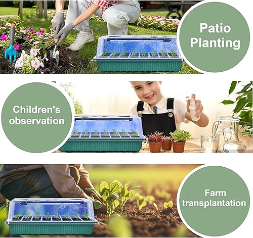 Miniatura 7 de Paquete de 2 bandejas de inicio con luz de crecimiento, kits de iniciación de semillas de 80 células con cúpula de humedad y base de germinación de