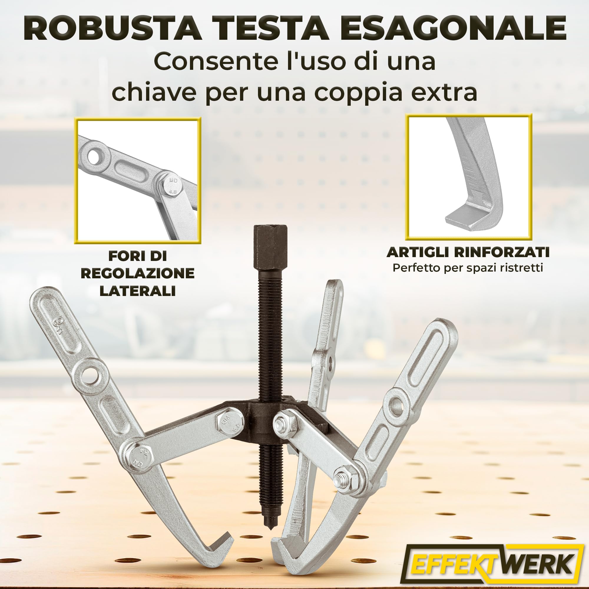 Estrattore per ingranaggi a 3 ganasce - 6"/15 cm - Kit di rimozione cuscinetto ruota per puleggia stretta, volano e disco freno - Per impieghi gravosi con ganasce reversibili