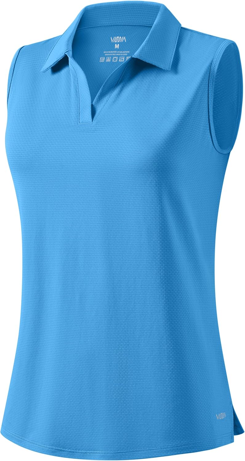Viodia Women's Sleeveless Golf Polo Shirts Tennis Collared Tank Tops UPF 50+ Quick Dry V Neck Lightweight Shirt