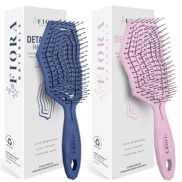 Fiora Naturals Hair Detangling Brush - Detangler hair brush w/Ultra-soft Bristles- Glide Through Tangles with Ease, Navy Blue & Pink