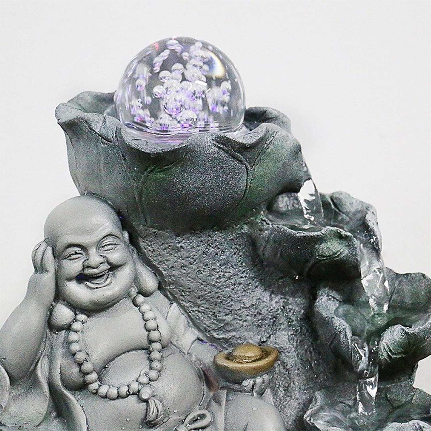 Tabletop Fountain Chinese Style Buddha Tabletop Fountain Office Feng Shui Ball Decoration Ladder Waterfall with Water Flow Suitable for Office Home Decoration Desktop Fountain