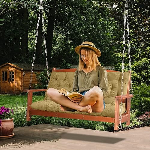 Miniatura 8 de RUFXIEZW Cojines de repuesto para columpio, cojín impermeable para columpio de porche, cojín de asiento de repuesto para 2-3 asientos con respaldo y