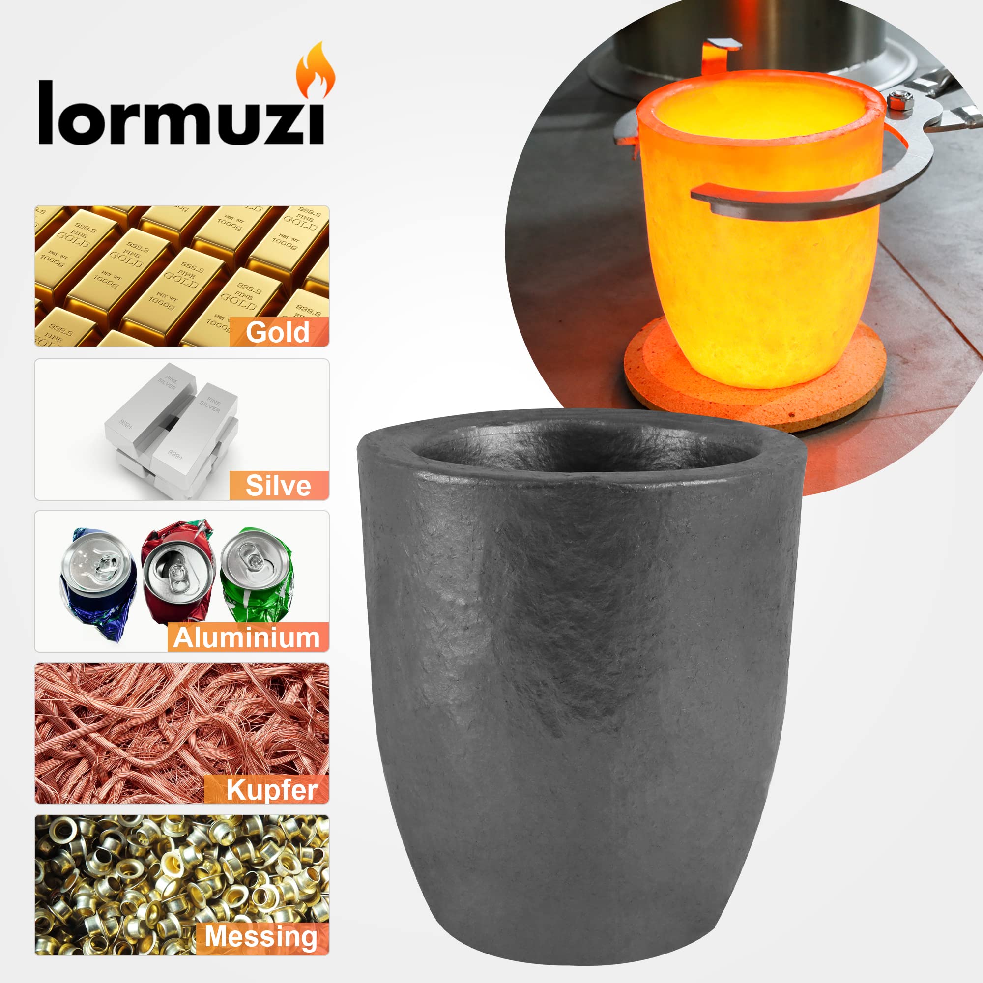 6KG-640ML carburo di silicio crogiolo di grafite,Crogiolo per fusione del metallo,Resistere alle alte temperature di 1800 (3272° F,Fusione di fusione raffinazione di alluminio oro argento rame