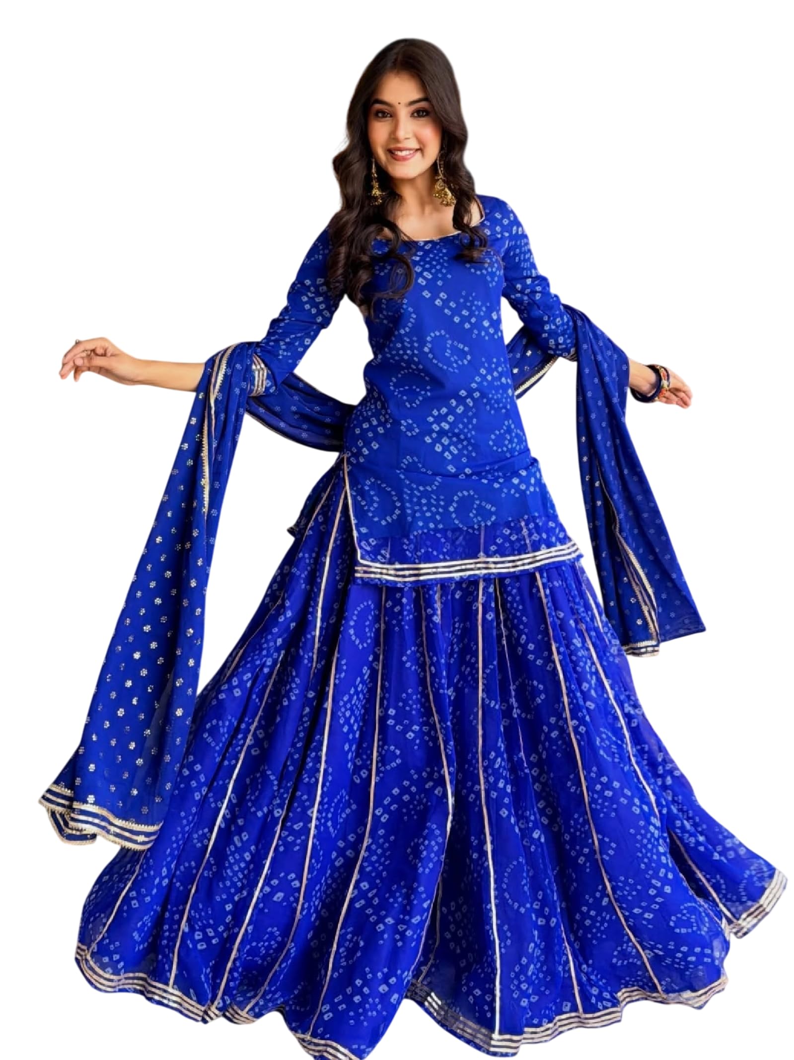 Women's Bandhani Printed Kurta Set With Dupatta And Sharara-image-15