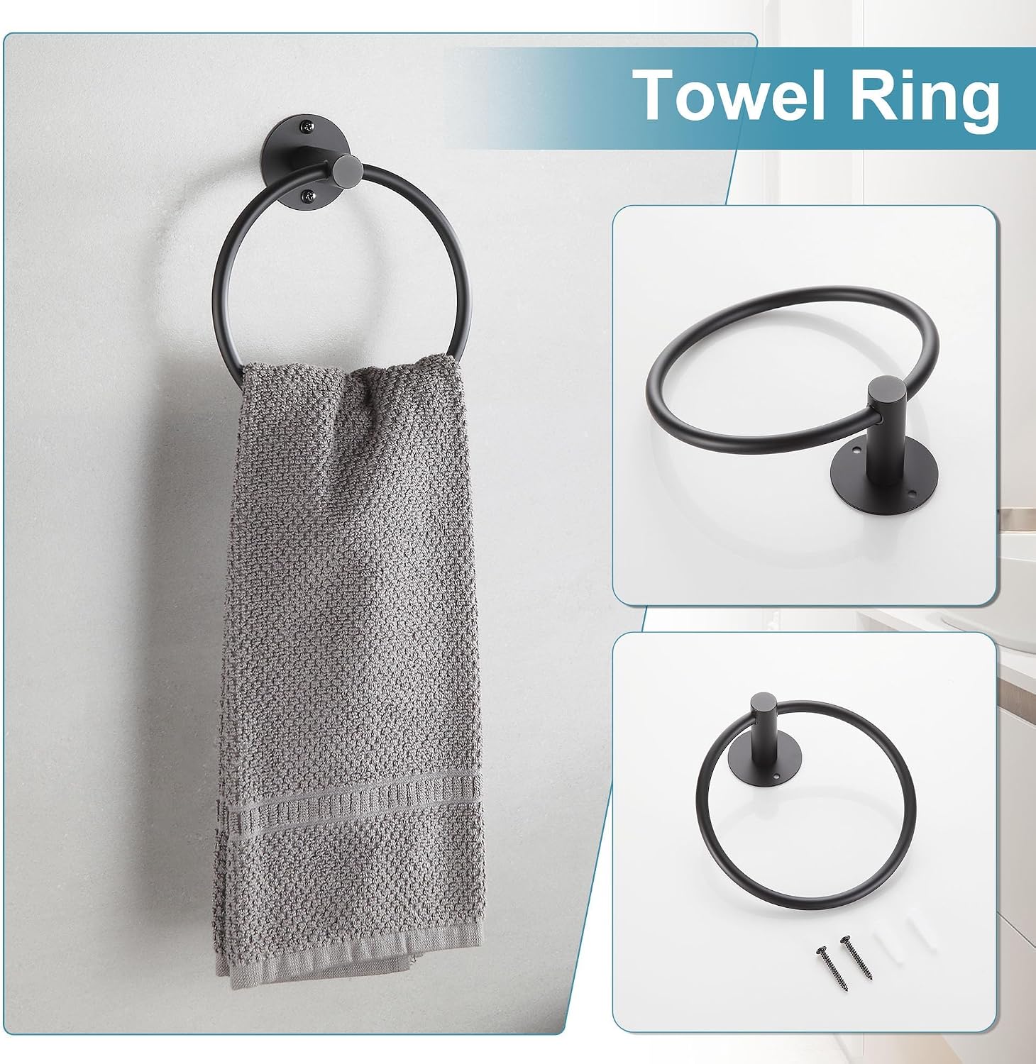 BVL Towel Racks for Bathroom 4 Pieces,Matte Black Stainless Steel Bathroom Accessories Set Wall Mounted Included 24 Inches Towel bar,Towel Holder,Toilet Paper Holder,Robe Hook