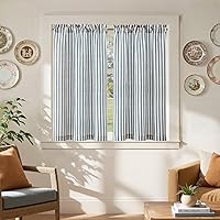 Vista 58 de jinchan Cortinas de Lino a Rayas para Cocina de 45 Pulgadas, Cortinas de Nivel, Estilo de Granja Moderno, Estilo Café, Tratamientos para Ventanas
