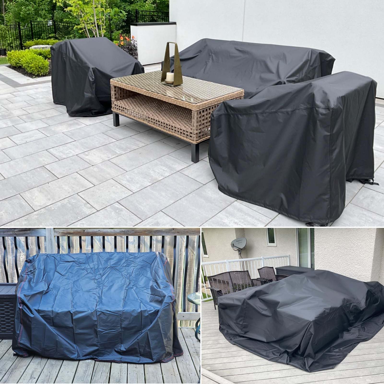 600D wasserdichte quadratische Gartenmöbelabdeckung, 300 x 200 x 90 cm, Schutz für Terrassentisch und Stühle, strapazierfähig, winddicht und UV-beständig, Gartenfellabdeckung