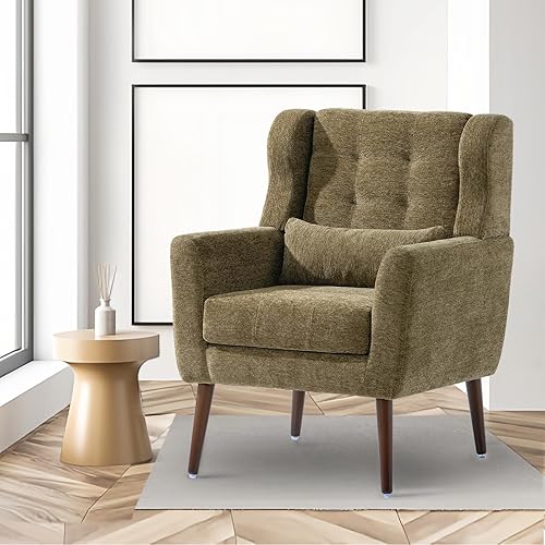 Miniatura 22 de cinkehome Sillas decorativas con brazos para sala de estar, sillón moderno tapizado en chenilla, cómoda silla de salón acolchada y suave para Verde