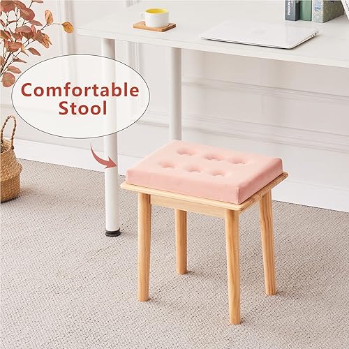 Miniatura 5 de Cpintltr Taburete de tocador de terciopelo multifuncional, reposapiés otomano con patas de pino macizo, taburete grueso acolchado para cambiador de