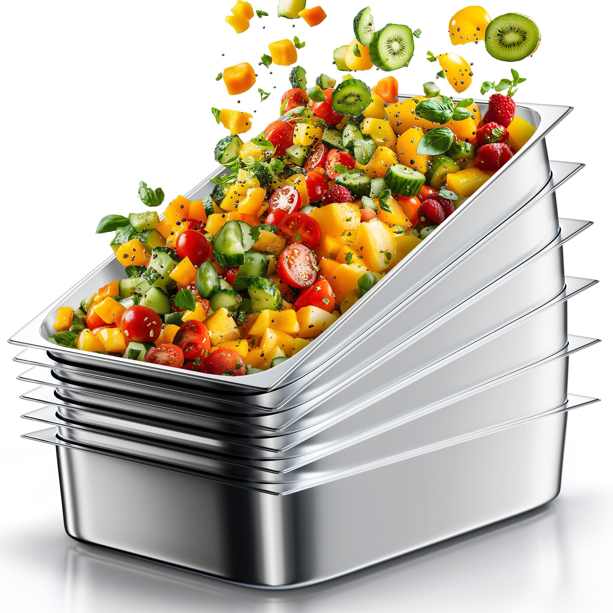 Steam Table Hotel Pans 1/1 Full Size 4 Inch Deep 6 Pack, Stainless Steel Metal Tray Sets Food Storage Container for Restaurant Chafing Dishes Commercial Buffet Warmer Catering Supplies