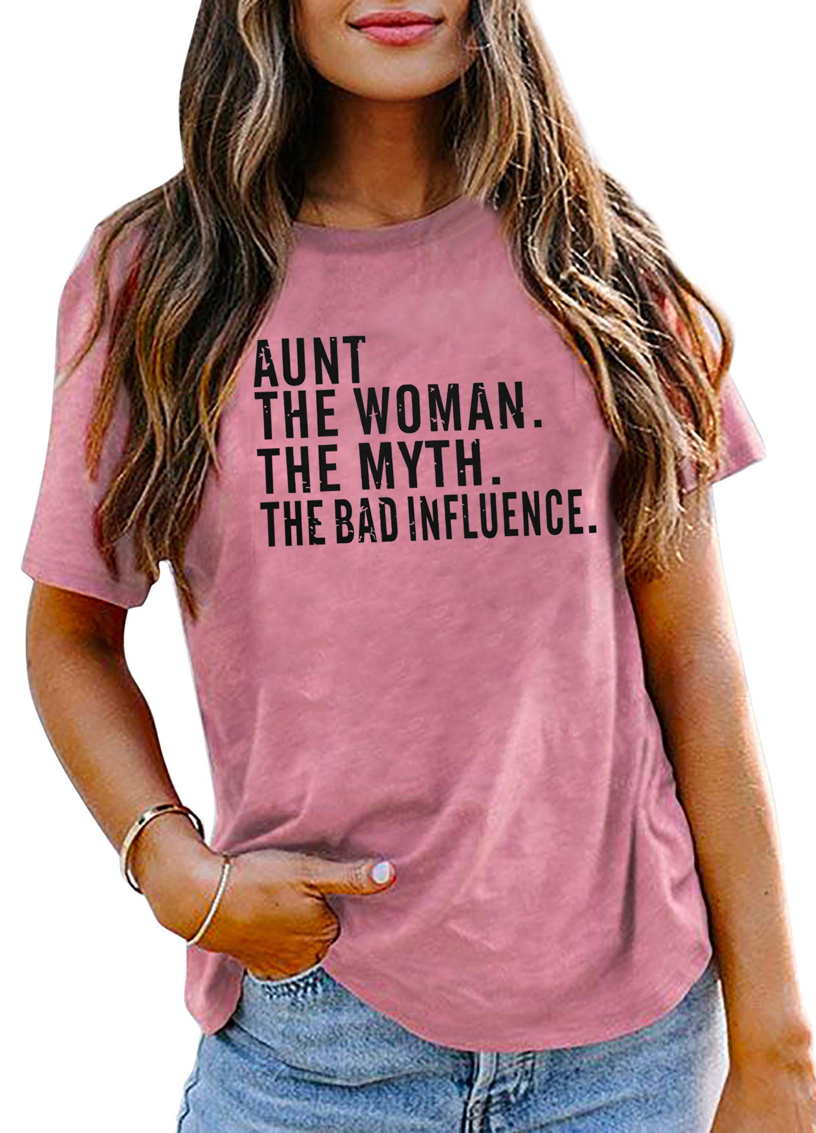 LHBNK Aunt Shirts for Women Auntie T-Shirt Aunt to Be Gifts Casual Letter Print Tee Tops Funny Saying Tops