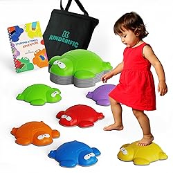 Kinderific Stepping Stones for Kids, Turtle Shape, 6-Piece Set, Non-Slip Indoor/Outdoor Sensory Balance & Coordination Toy for Toddlers Ages 3+, Multicolor