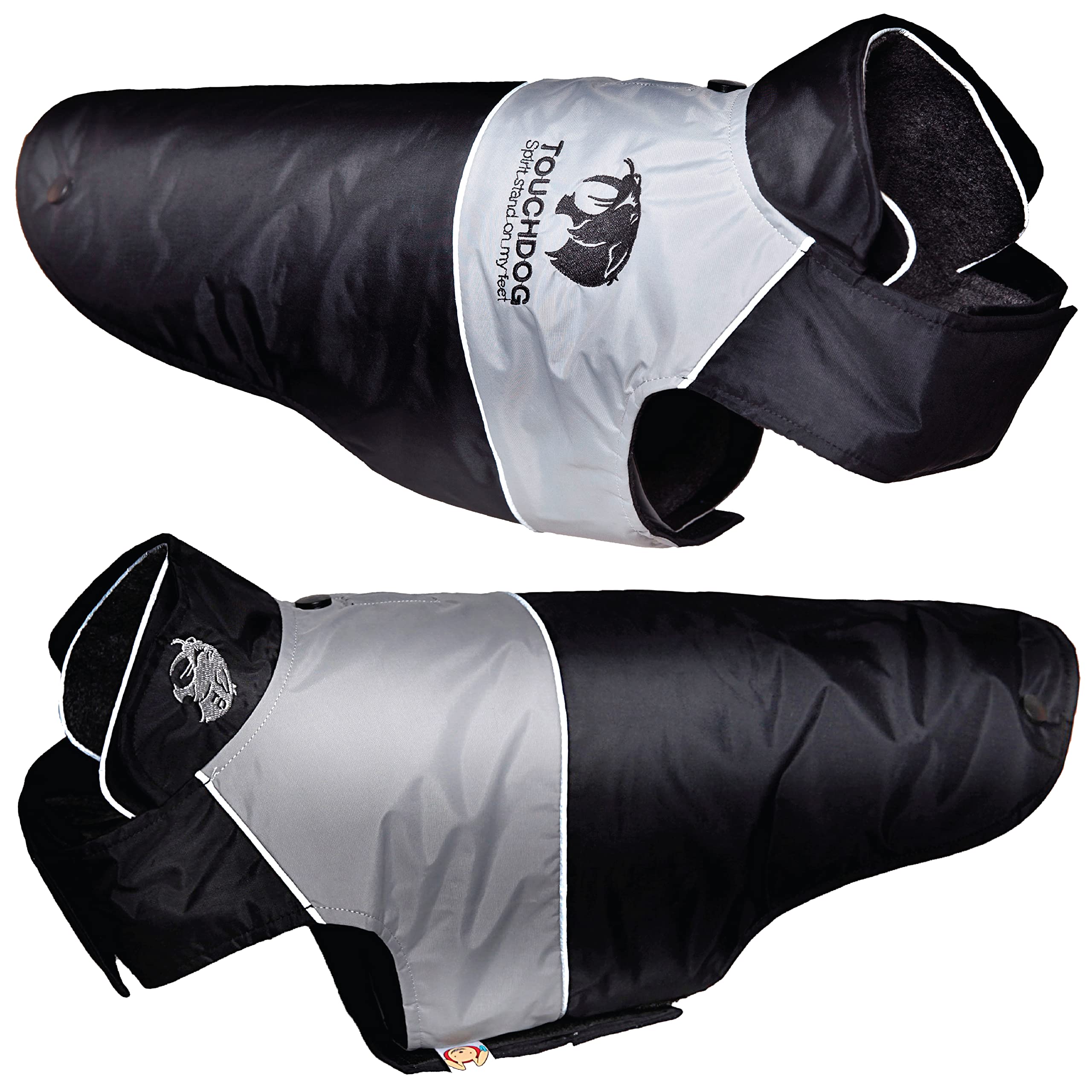 TOUCHDOG Lightening-Shield Hundemantel, wasserdicht, 2-in-1, mit herausnehmbarem Polar-Fleece-Futter, mit Blackshark-Technologie, Größe L, Schwarz, Grau