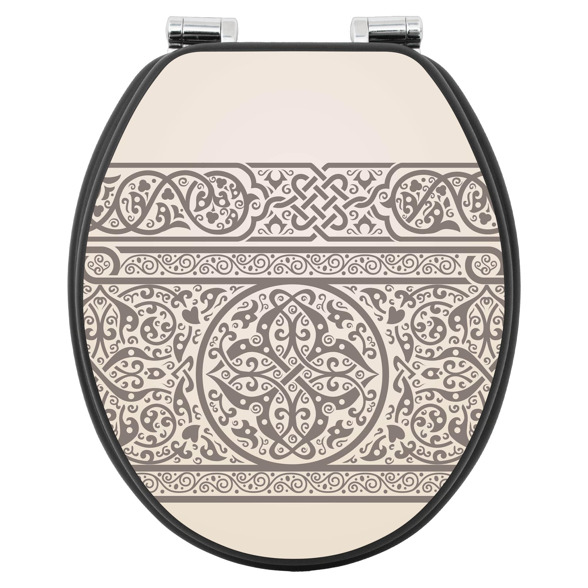 banjado WC Sitz Abstrakt & Muster - Absenkautomatik leise - 38 x 46,5 cm O-Form - MDF Holz Toilettendeckel anthrazit - Klositz grau pflegeleicht mit Softclose - Motiv Keltischer Knoten