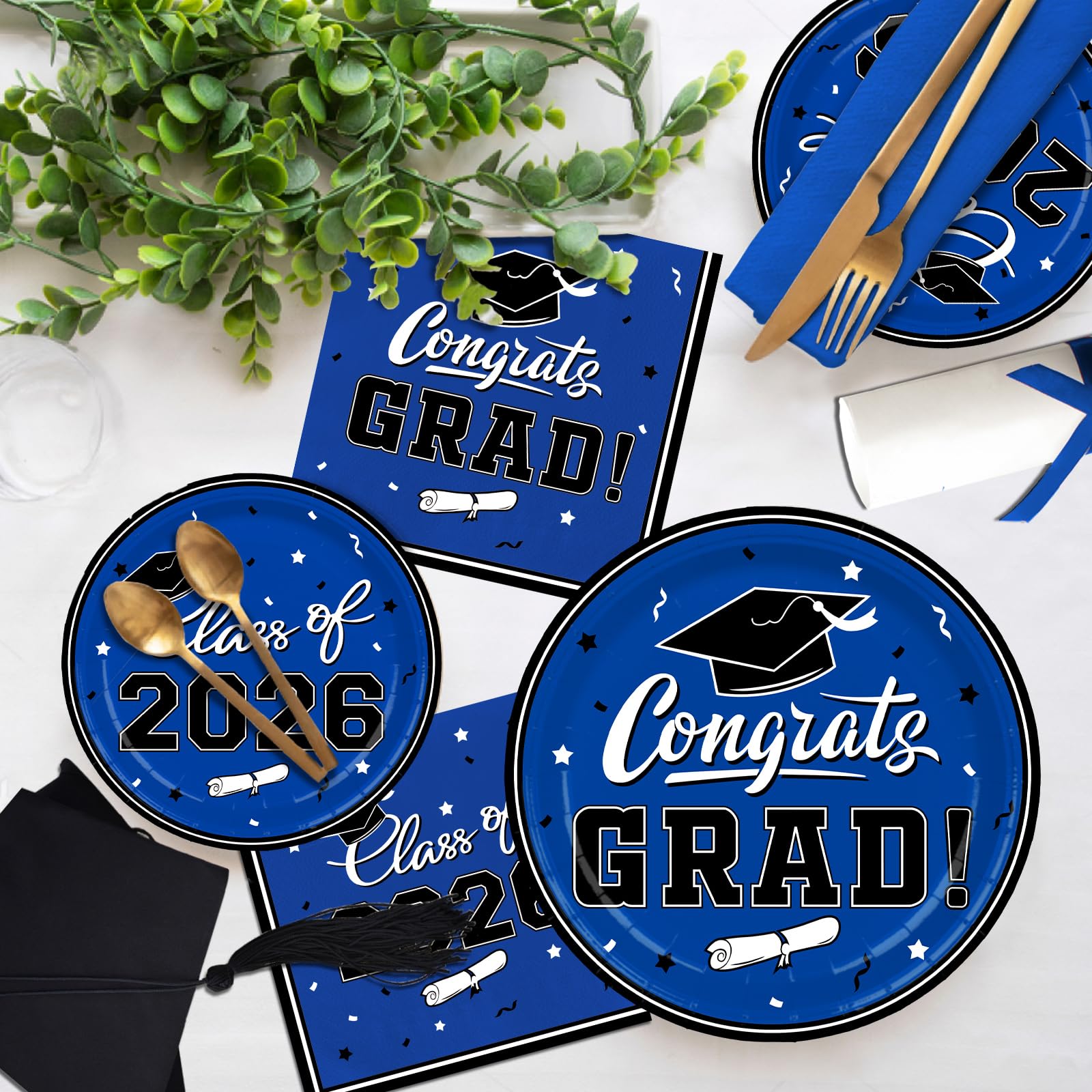 Gatherfun Graduation decorations 2026 Graduation Plates and Napkins Blue Disposable Paper Plates Luncheon Napkins Cocktail Napkins for Congrats Grad Party Decorations, Serve 50 — Amazon image 5