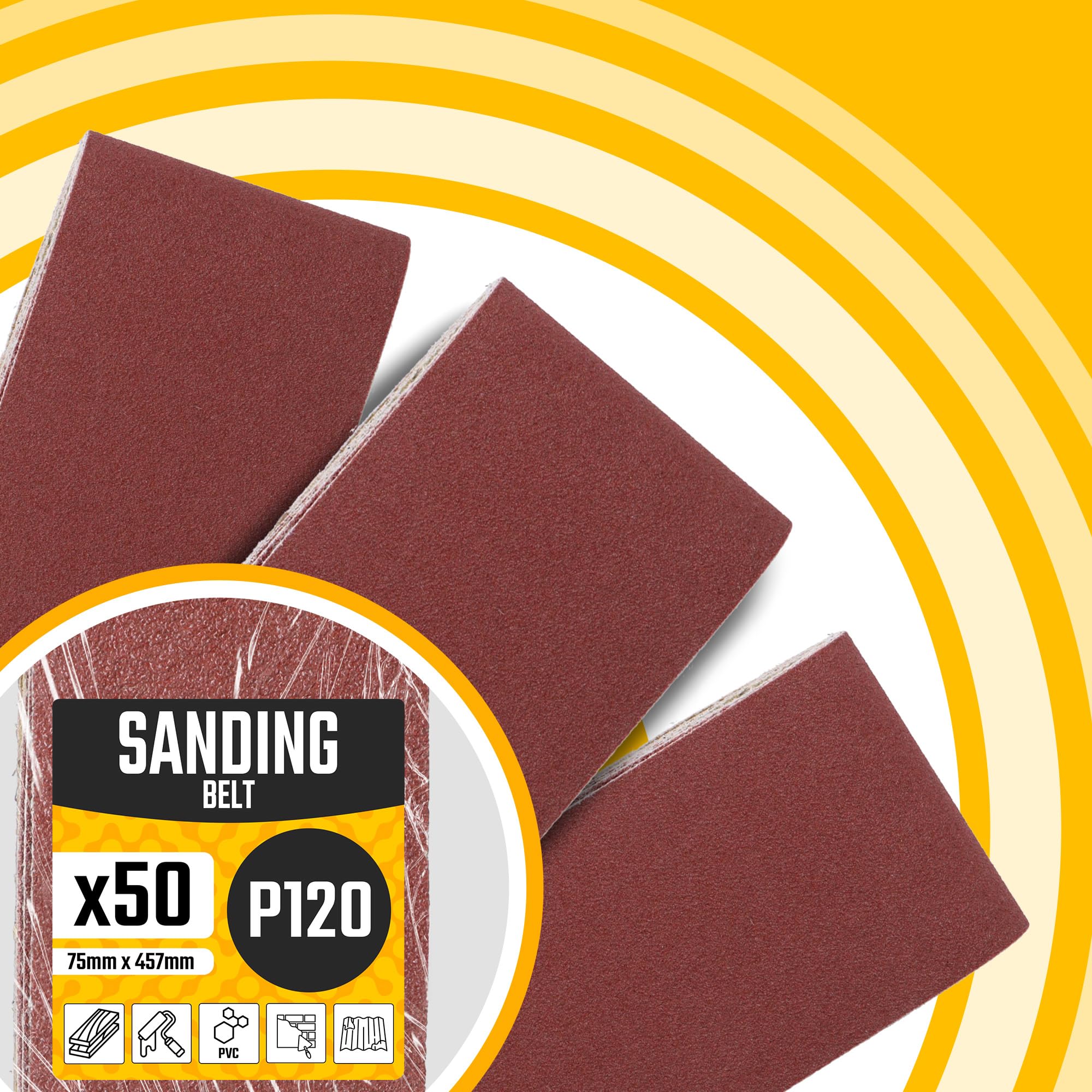 50x Bande Abrasive 75x457 mm P120 Ponceuse Machine Ruban Tissu Ponçage Affûtage Ébavurage Dérouillage Bois Métal Plastique Résistant Longue Durée Bonne Adhérence
