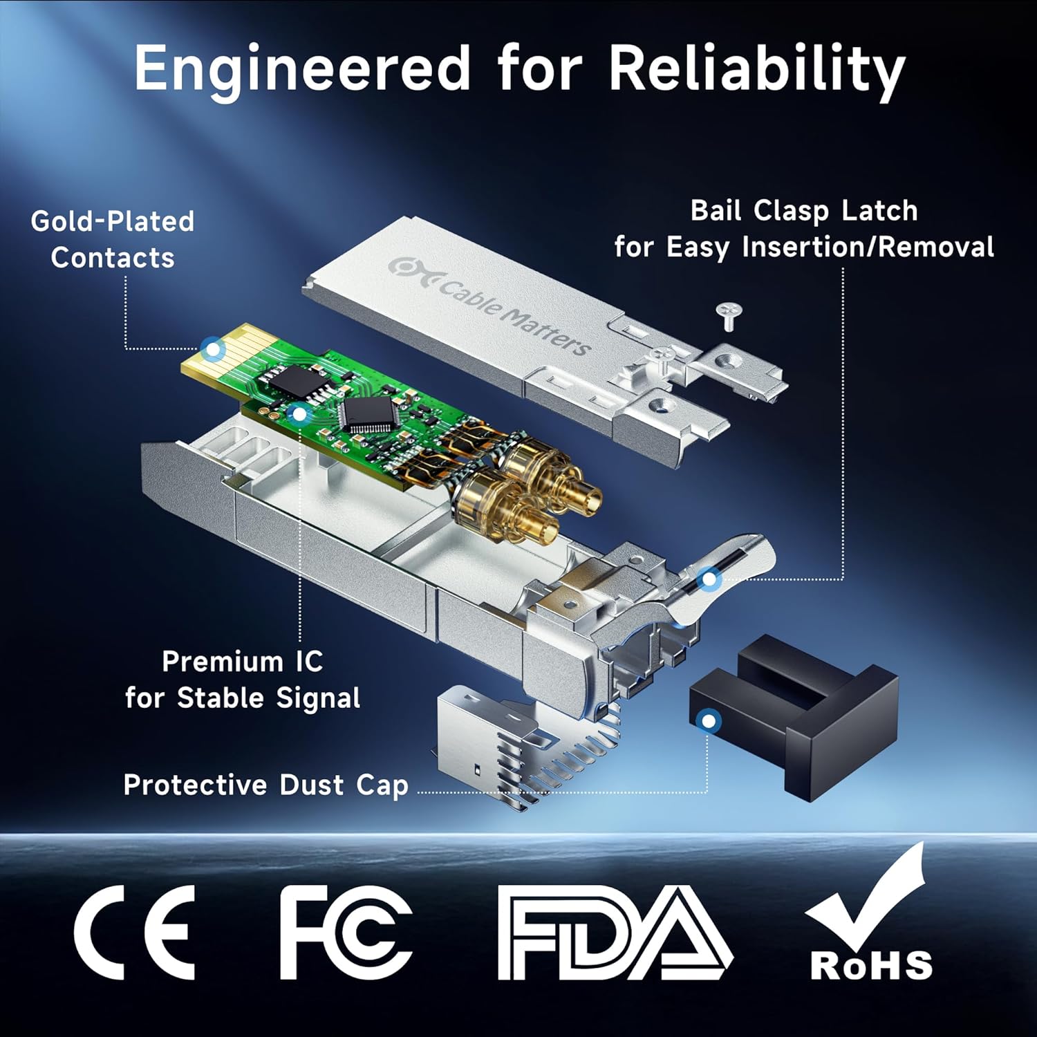 Cable Matters 2-Pack 10GBASE-SR SFP+ to LC Multimode 10G Fiber Transceiver Module, 10G, MMP Fiber, Up to 300m, for Cisco, Ubiquiti, TP-Link, D-Link, MikroTik, Netgear, Supermicro, HPE Aruba