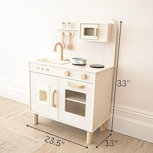 Miniatura 3 de Juego de cocina para niños pequeños, juego de cocina de madera con fregadero de agua corriente, espátula, cuchara y sartén, juguetes de regalo de