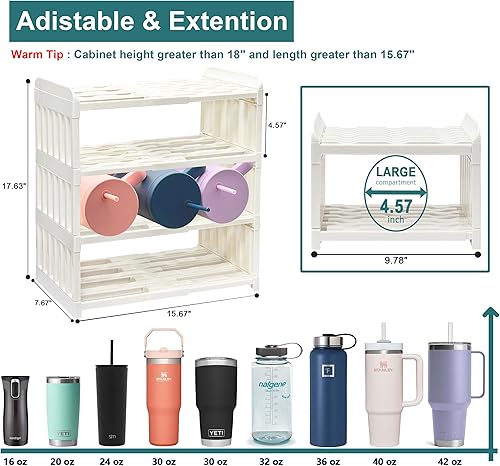 Miniatura 2 de Spaclear Organizador de botellas de agua ajustable de 4 niveles + organizador de tapa de vaso, organizador de despensa de cocina y estante de