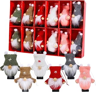 Anstore 12 Christmas Gnomes Hanging Ornaments,6 Colors Mini Christmas Plush Faceless Doll Ornaments,9,5cm/3.7inch Christmas Handmade Santa Tomte Gnome,Christmas Tree Ornaments for Decorations Hanging