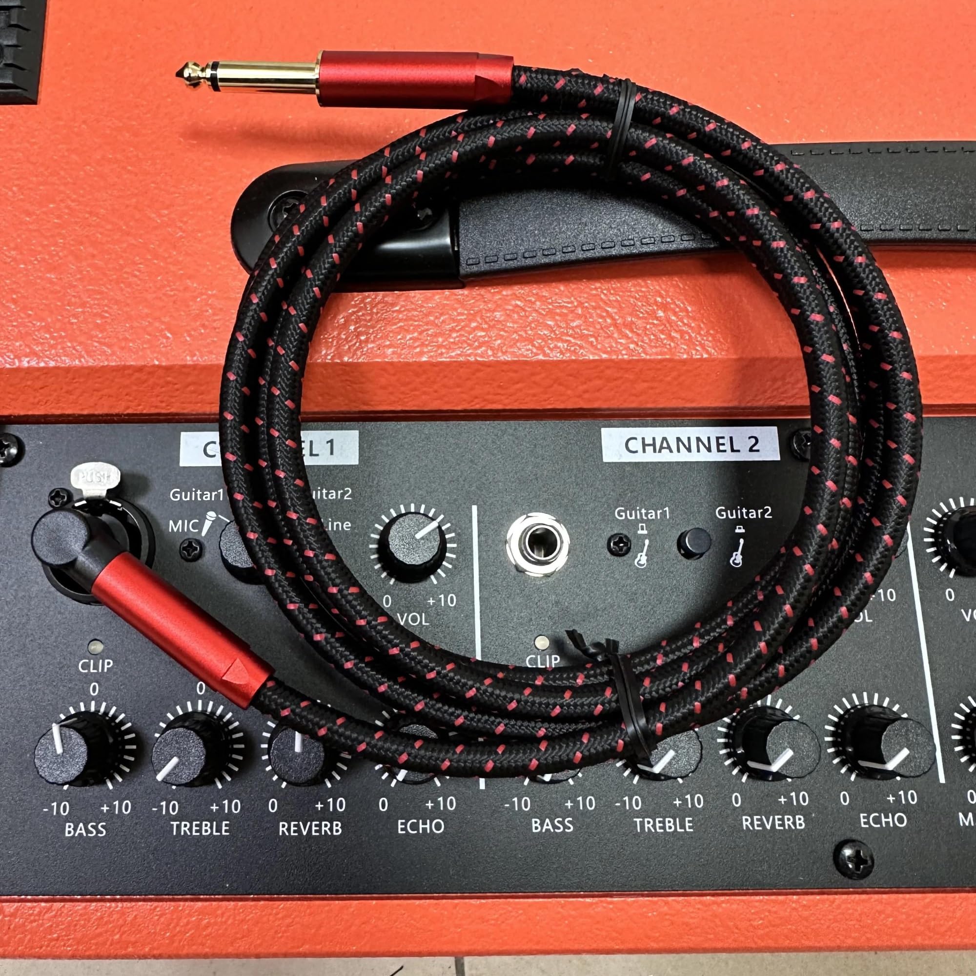 Cable De Audio Para Guitarra Cable De Instrumento 6,5 Pies Cable Amplificador Alambre Trenzado TRS 1/4 Pulgada Para Guitarra Eléctrica(Red,6m)