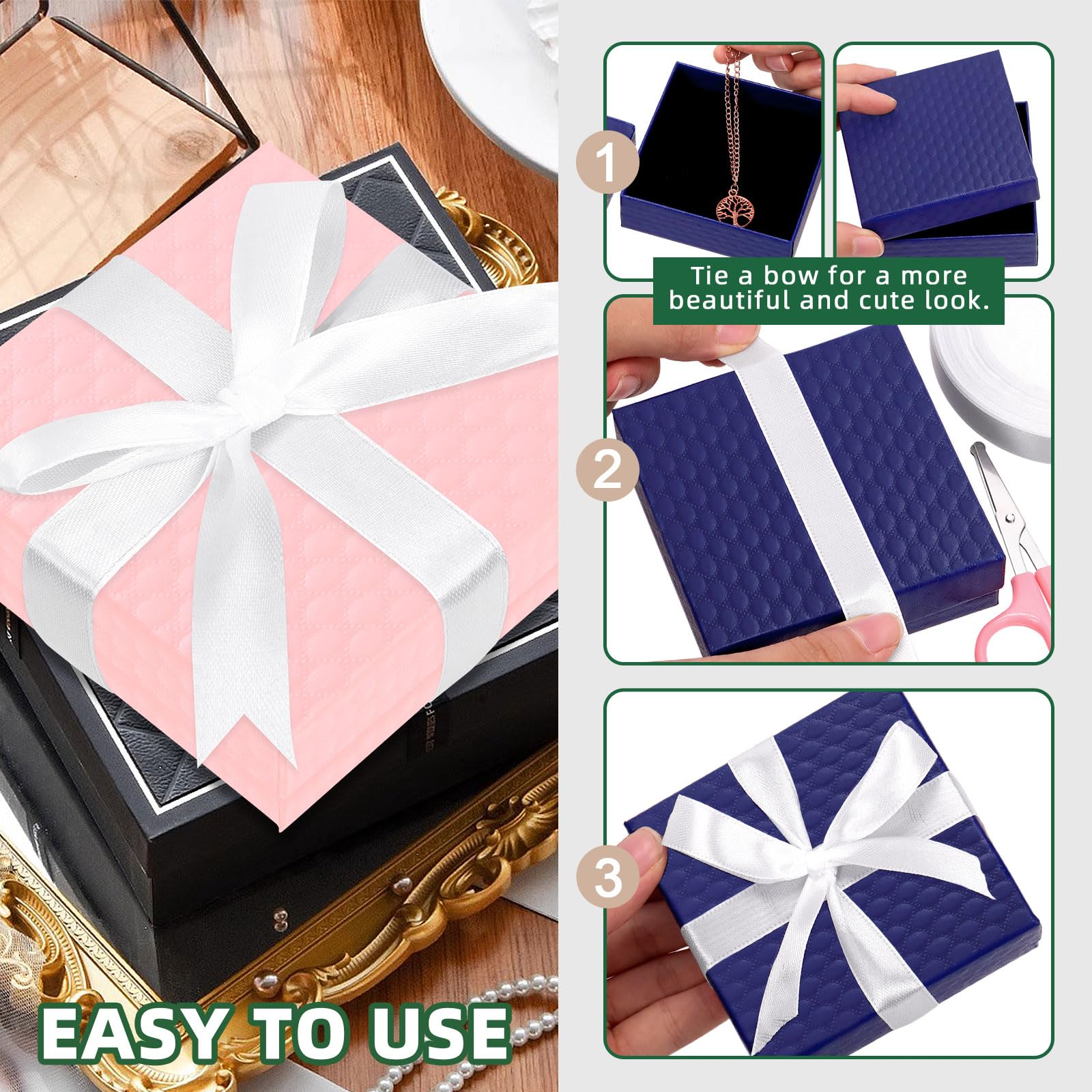 Confezione da 6 scatole regalo per gioielli, 8,9 x 8,9 x 2,5 cm, scatole regalo in cartone riempite di cotone, piccole scatole regalo con coperchio, per orecchini, bracciali, collane, scatole regalo