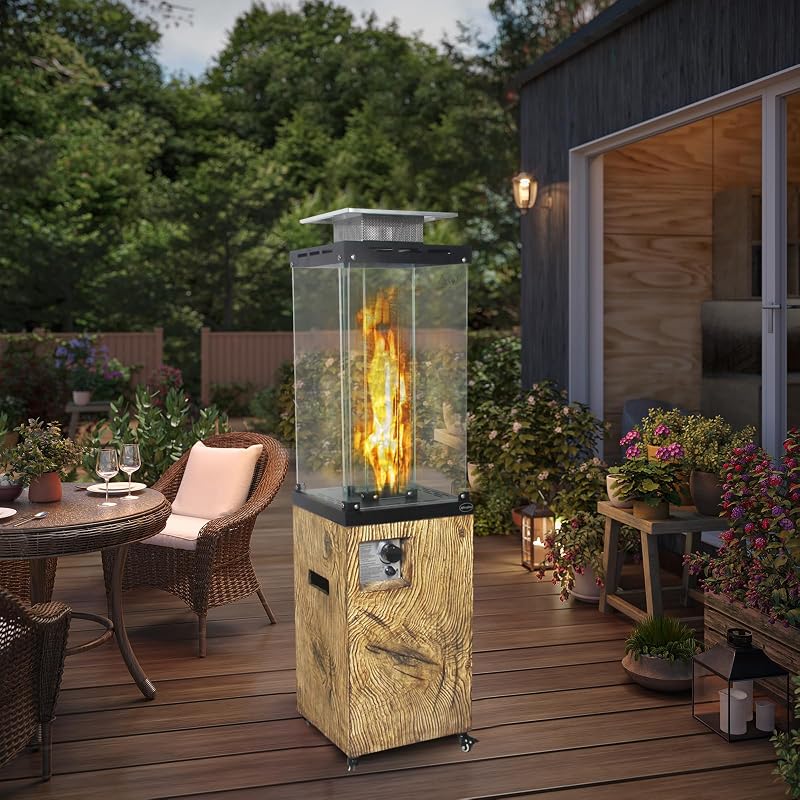 Afterglow Outdoor Patio Propane Fire Heater with Weather Cover Glass 41000 BTU Fireplace Patented & CSA Certificated, Wood Grain Brown image 3