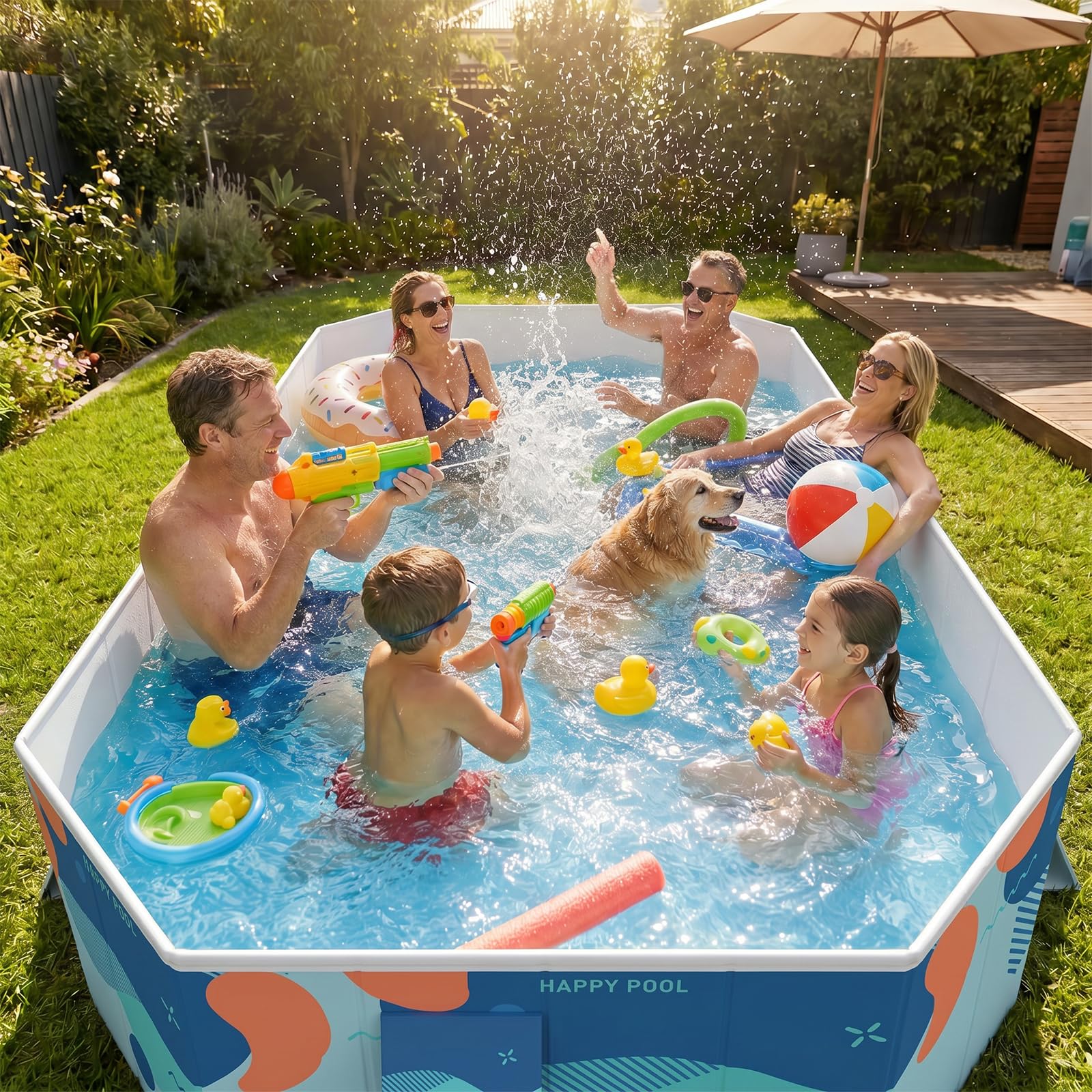 Piscina Plegable Grande para Adultos, bañera de hidromasaje de Lado Duro no Inflable, Piscina Interior al Aire Libre portátil del jardín del jardín con configuración rápida y Drenaje Dual