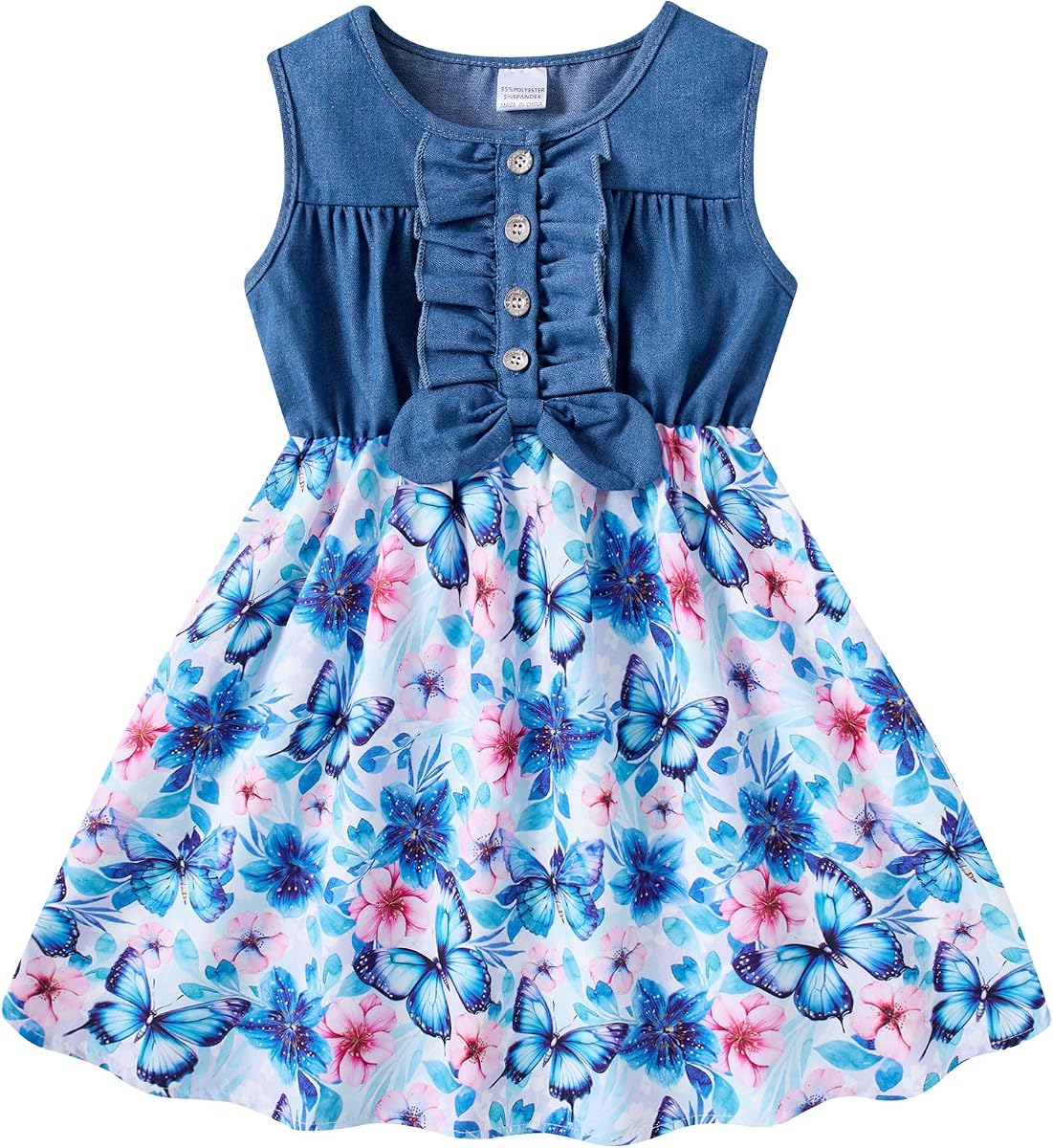Enlifety 2-8T Toddler Girls Denim Dress Sleeveless Cowgirl Outfit | Breathable denim fabric classic pattern sleeveless A-line dress for school parties vacation birthday spring summer casual